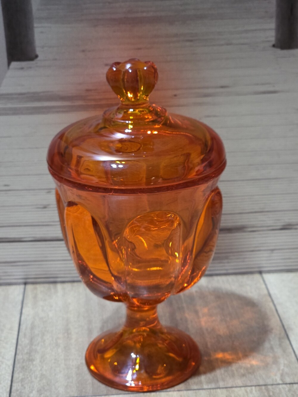 Vintage Viking Glass Persimmon Lidded Candy Dish7